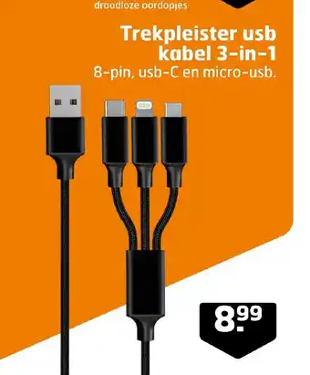 Trekpleister usb kabel 3-in-1 8-pin, usb-C en micro-usb. aanbieding