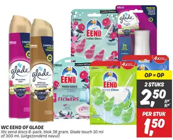 Dekamarkt WC EEND OF GLADE Wc eend discs 6-pack, blok 38 gram. Glade touch 10 ml of 300 ml. (uitgezonderd navul) (2STUKS) aanbieding