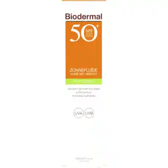 Albert Heijn Biodermal zonnefluïde voor het gezicht spf50+ aanbieding