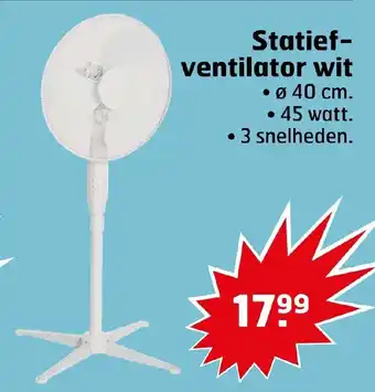 Trekpleister Statief-ventilator wit • 45 watt. • 3 snelheden. 40cm aanbieding