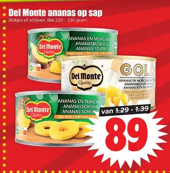 Dirk Del Monte ananas op sap Blokjes of schijven. Blik 220 - 230 gram. aanbieding