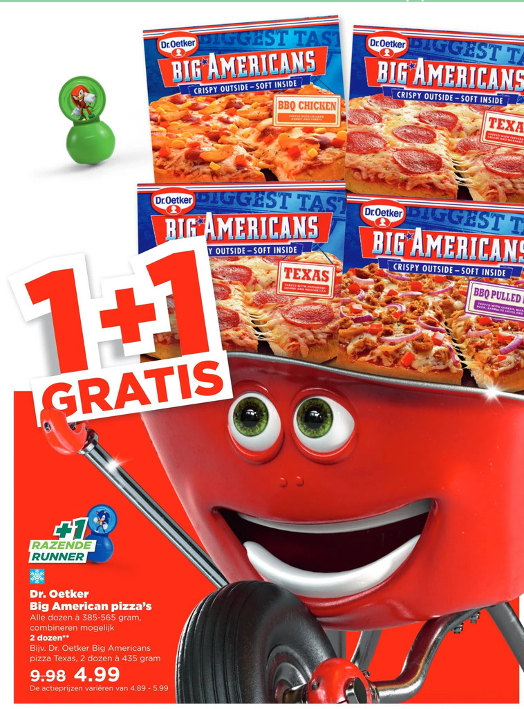 Dr. oetker big american pizza's 1+1 GRATIS aanbieding bij PLUS