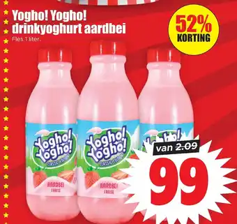 Dirk Yogho! Yogho! drinkyoghurt aardbei Fles 1 liter. aanbieding