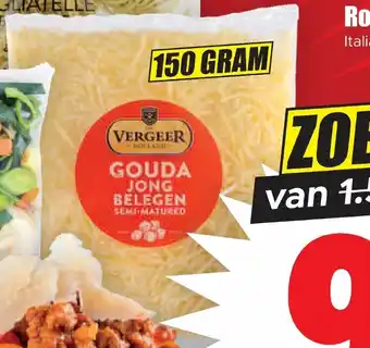 Dirk Vergeer geraspte kaas Jong belegen. Zak 150 gram. aanbieding