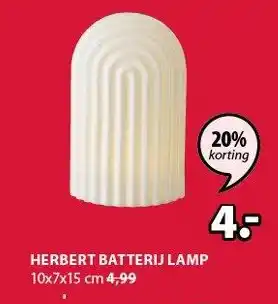 Jysk Herbert Batterij Lamp 10x7x15 cm aanbieding