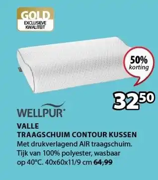 Jysk Wellpur Valle Traagschuim Contour Kussen aanbieding