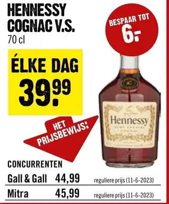 Dirck 3 HENNESSY COGNAC V.S. 70 cl aanbieding