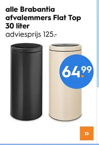 Blokker Alle Brabantia afvalemmers Flat Top 30 liter adviesprijs 125.- aanbieding