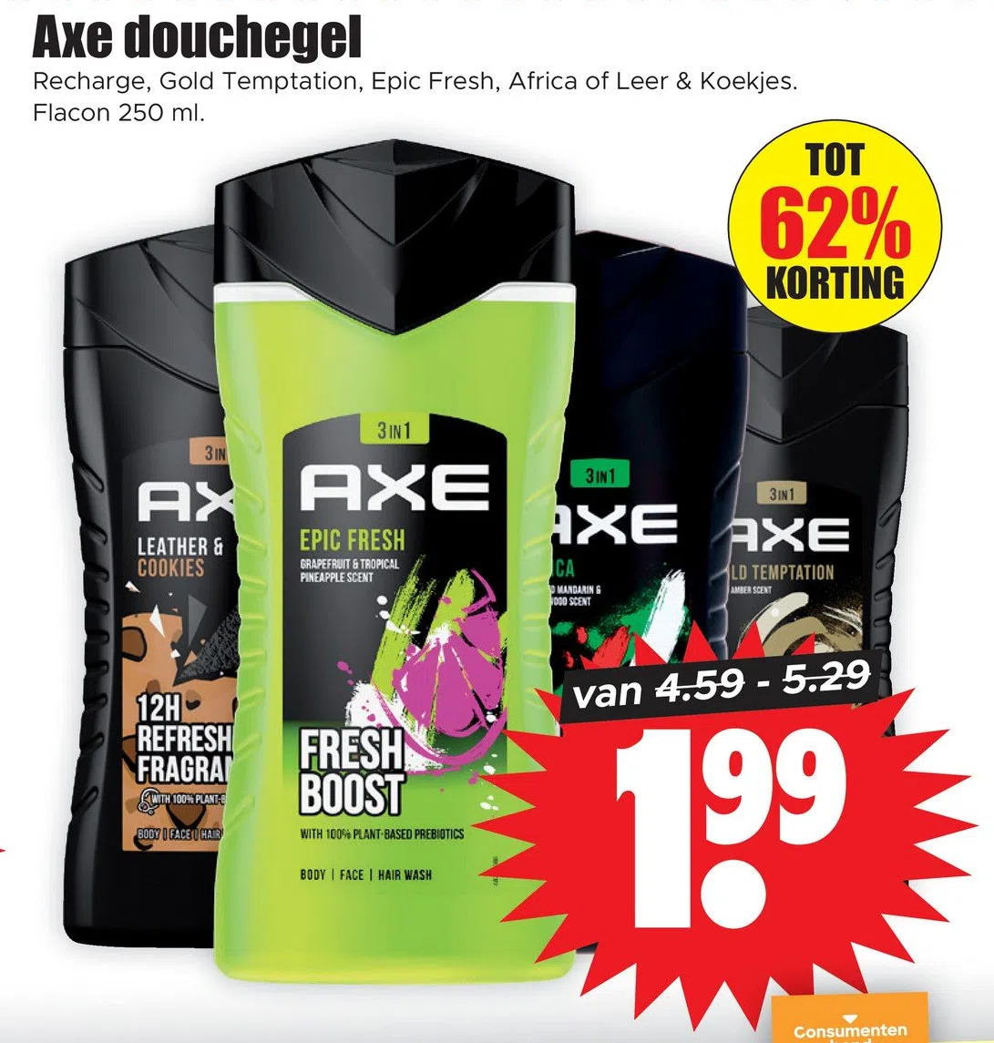 Axe douchegel aanbieding bij Dirk