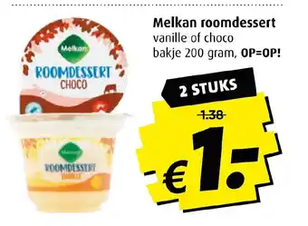 Boni Melkan roomdessert vanille of choco bakje 200 gram 2 stuks aanbieding