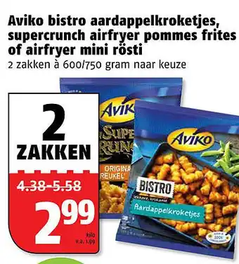 Poiesz Aviko bistro aardappelkroketjes, supercrunch airfryer pommes frites of airfryer mini rösti 600/750 gram aanbieding