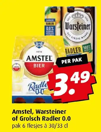 Boni Amstel, Warsteiner of Grolsch Radler 0.0 pak 6 flesjes à 30/33 cl aanbieding