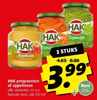 Boni HAK potgroenten of appelmoes 3 stuks aanbieding