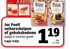 Poiesz Jos Poell suikerschelpen of gebaksbodems 100/150 gram aanbieding