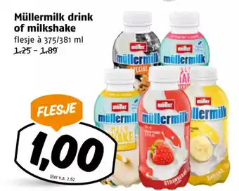 Poiesz Müllermilk drink of milkshake flesje à 375/381 ml aanbieding