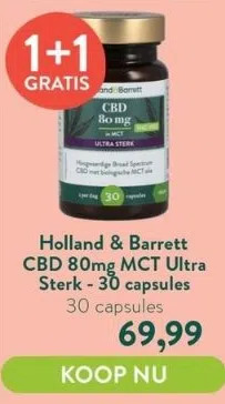 Holland & Barrett Holland & barrett cbd 80mg mct ultra sterk - 30 capsules aanbieding