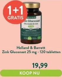 Holland & Barrett Holland & barrett zink gluconaat 25 mg - 120 tabletten aanbieding