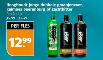 Poiesz Hooghoudt jonge dubbele graanjenever, kalmoes beerenburg of zachtbitter aanbieding