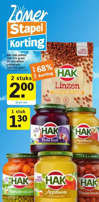 Albert Heijn Alle Hak potten 330-370 gram en stazakken conserven 150-225 gram P aanbieding