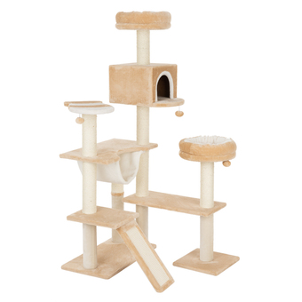 Zooplus Peperkoekhuisje krabpaal met ladder beige h165 x l98 x b82 cm aanbieding