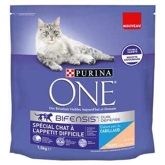 Zooplus 1.5 kg purina one selective palate kabeljauw & forel droog kattenvoer aanbieding