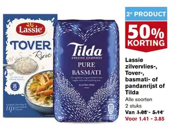 Hoogvliet Lassie zilvervlies-, Tover-, basmati- of pandanrijst of Tilda aanbieding