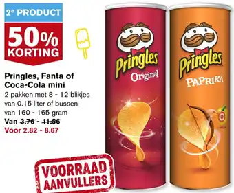 Hoogvliet Pringles, Fanta of Coca-Cola mini 160-165g aanbieding