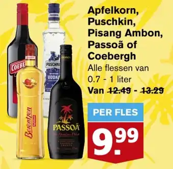 Hoogvliet Apfelkorn, Puschkin, Pisang Ambon, Passoa of Coebergh 0.7-1liter aanbieding