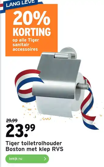 GAMMA Tiger toiletrolhouder Boston met klep RVS aanbieding