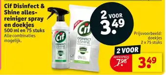 Kruidvat Cif Disinfect & Shine alles- reiniger spray en doekjes aanbieding