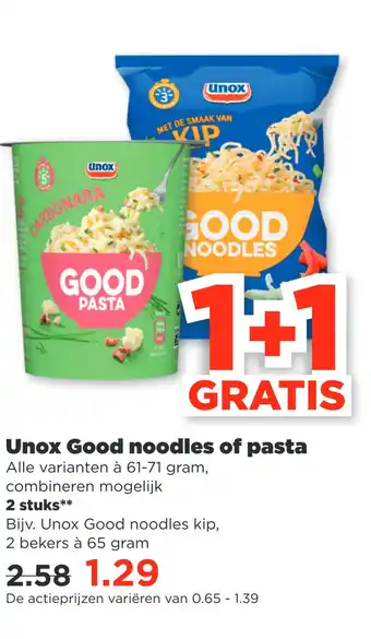 PLUS Unox Good noodles of pasta aanbieding