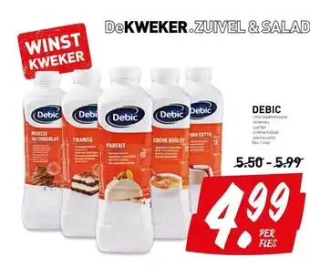 De Kweker Debic Chocolademousse, Tiramisu, Parfait, Crème Brûlée Of Panna Cotta 1 liter aanbieding