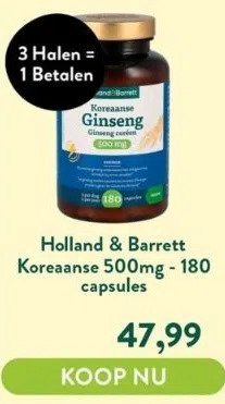 Holland & Barrett Koreaanse 500mg - 180 capsules aanbieding