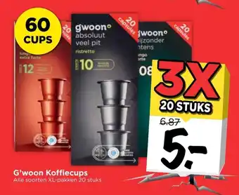 Vomar Voordeelmarkt G'woon Koffiecups 3 x 20 stuks aanbieding