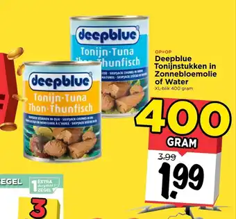 Vomar Voordeelmarkt Deepblue Tonijnstukken in Zonnebloemolie of Water 400 gram aanbieding