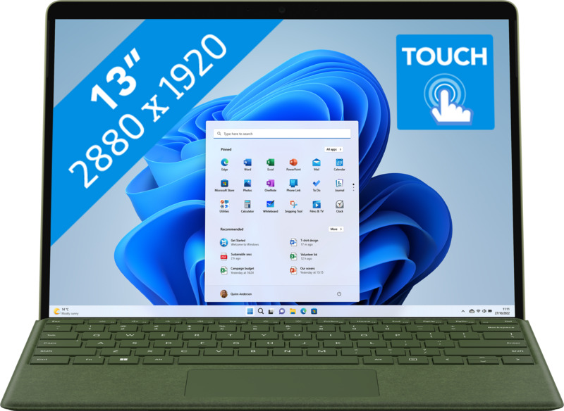 Coolblue Microsoft surface pro 9  - 13 - intel core i5 - 8gb ram/256gb ssd - forest aanbieding