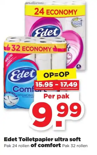 PLUS Edet Toiletpapier Ultra Soft Pak 24 rollen of Comfort Pak 32 rollen aanbieding