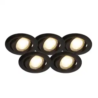 fonQ Qazqa set van 5 moderne inbouwspots zwart incl. led 3-staps dimbaar - aanbieding