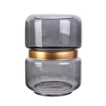 fonQ Casa di elturo glazen vaas bubble met goudkleurige bies - smokey aanbieding
