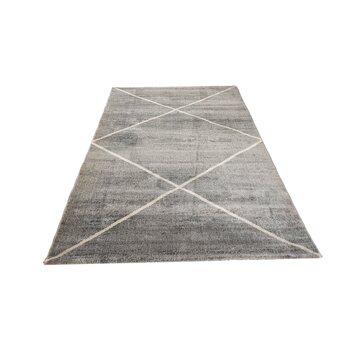 fonQ Flycarpets lima modern grijs vloerkleed geruit 80 x 150 cm aanbieding