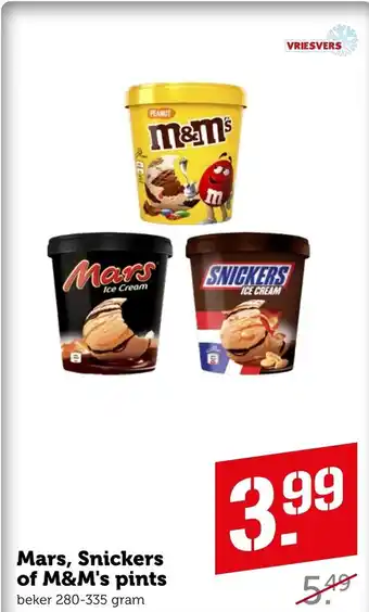 Coop Mars, snickers of M&M's pints 335g aanbieding