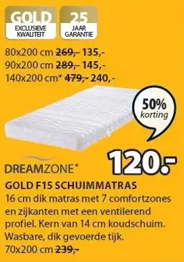 Jysk Gold F15 Schuimmatras aanbieding