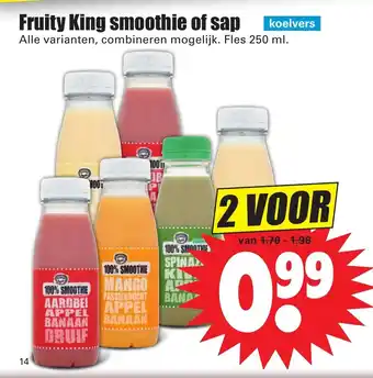 Dirk Fruity King smoothie of sap 2*250ml aanbieding