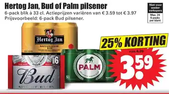 Dirk Hertog Jan, Bud of Palm pilsener 330 ml aanbieding