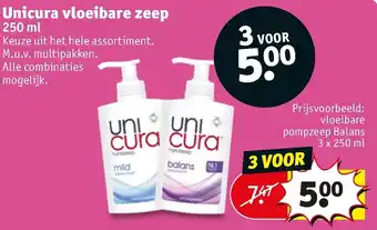 Kruidvat Unicura vloeibare zeep 3*250ml aanbieding