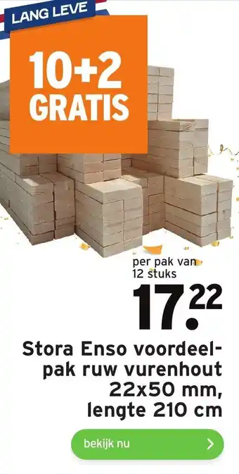 GAMMA Stora enso voordeelpak ruw vurenhout 22x50 mm, lengte 210 cm aanbieding