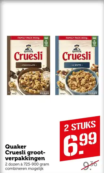 Coop Quaker Cruesli groot- verpakkingen aanbieding