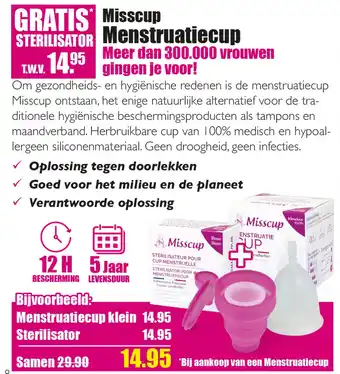 Gezond & Wel Misscup Menstruatiecup klein + Sterilisator aanbieding