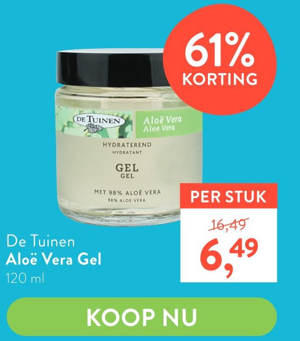 De Tuinen Alo Vera Gel 120 ml aanbieding bij Holland & Barrett