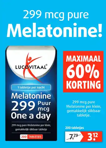 Lucovitaal Melatonine Puur 299 mcg One a day aanbieding